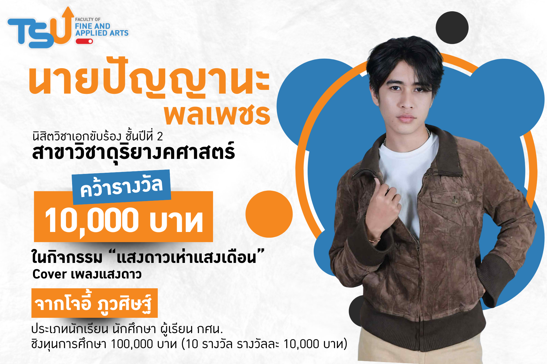 ขอแสดงความยินดีกับ นายปัญญานะ พลเพชร นิสิตวิชาเอกขับร้อง ชั้นปีที่ 2 สาขาวิชาดุริยางคศาสตร์ คณะศิลปกรรมศาสตร์